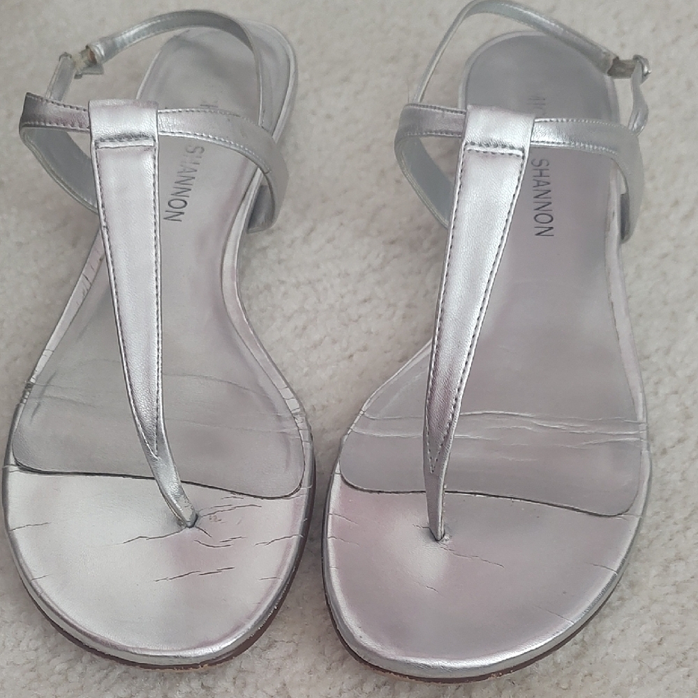 Michael Shannon Silver Sandals with T-Strap Design